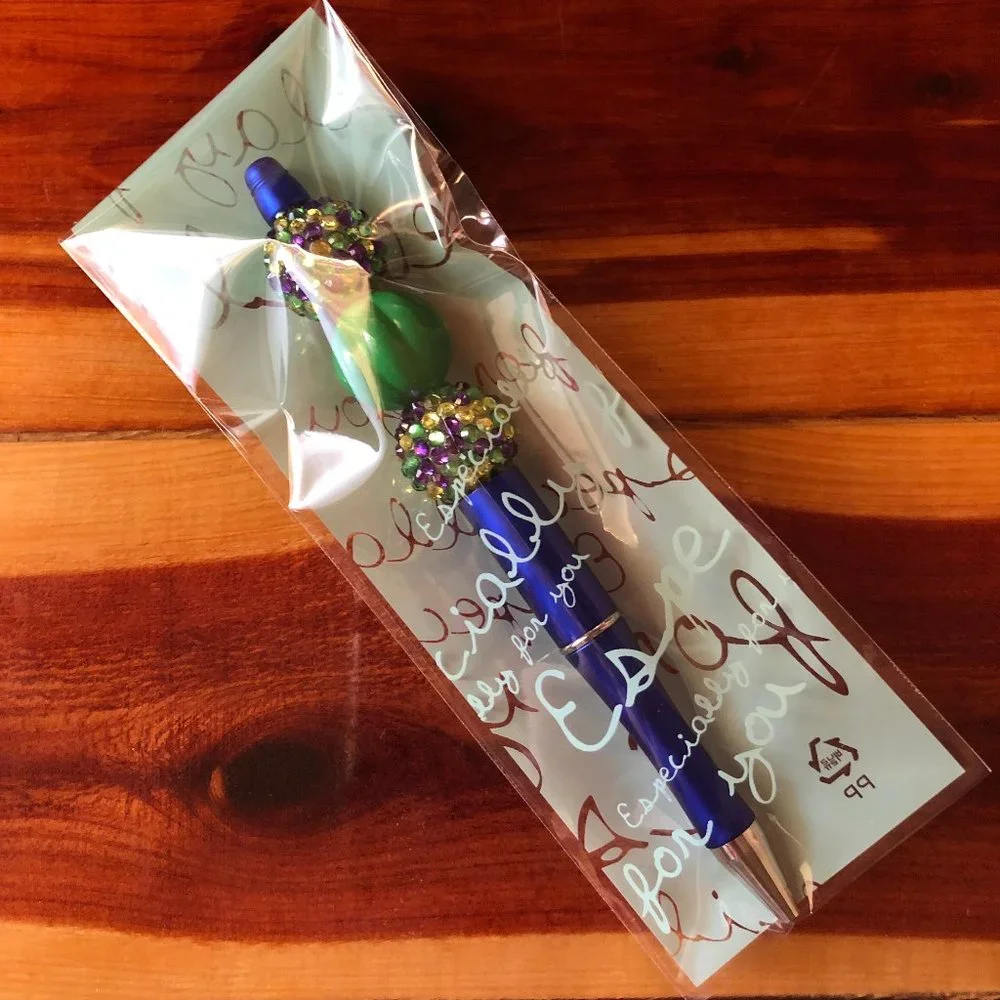 Handmade Purple/Green/Yellow and Royal‎ Blue Beaded Ballpoint Pen